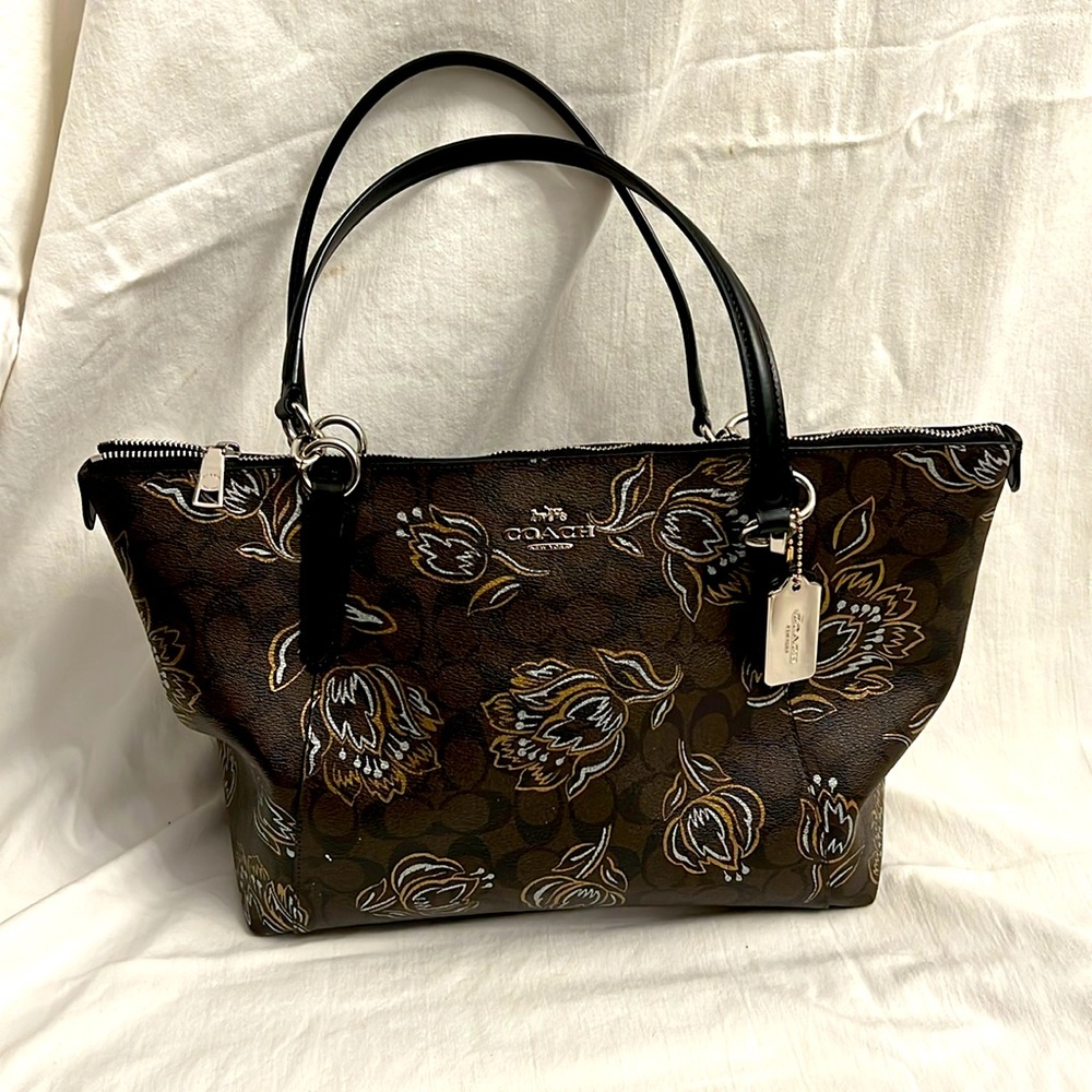 Coach Ava Tote in Signature Canvas Brown Floral Metallic